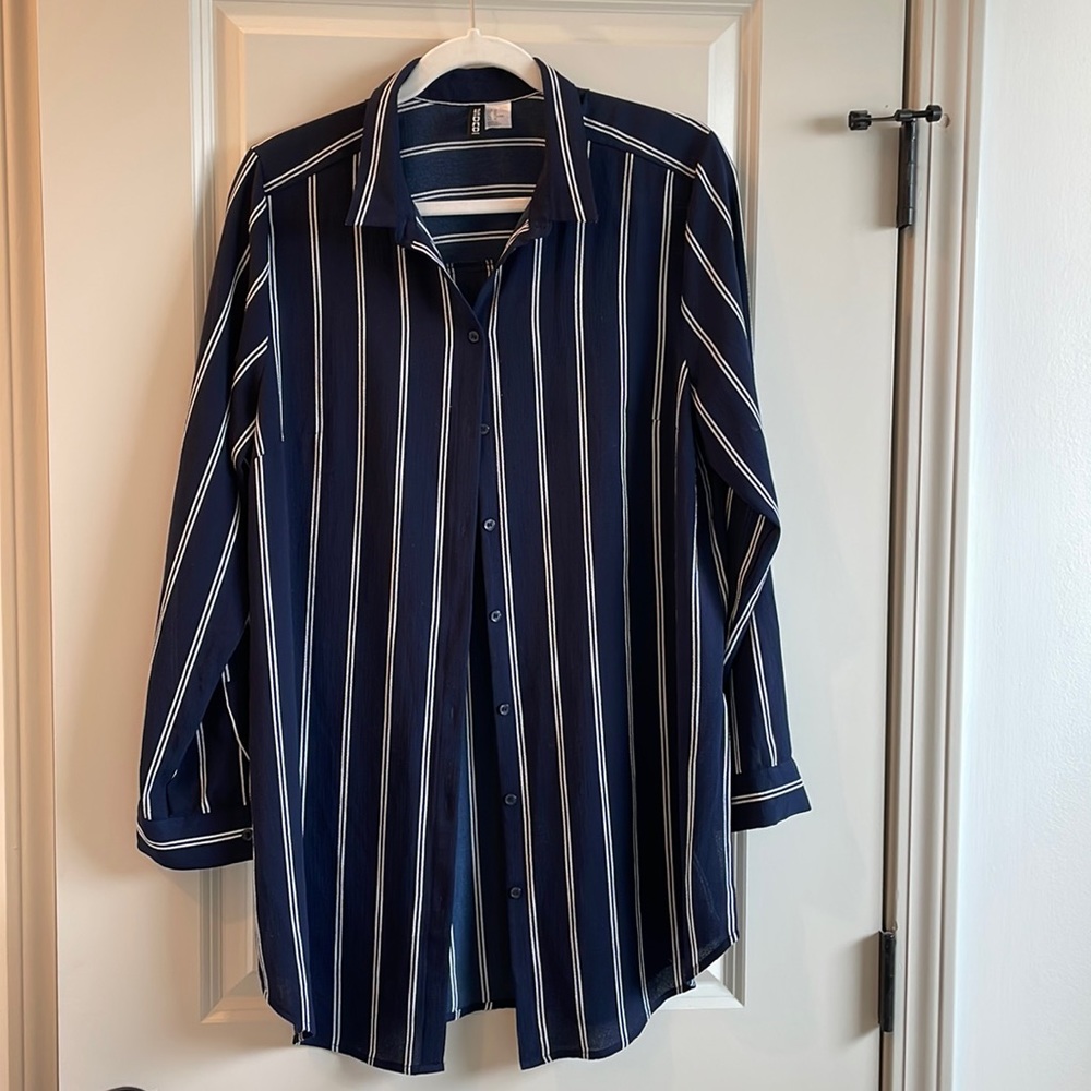 Navy Striped Women’s Blouse Button up